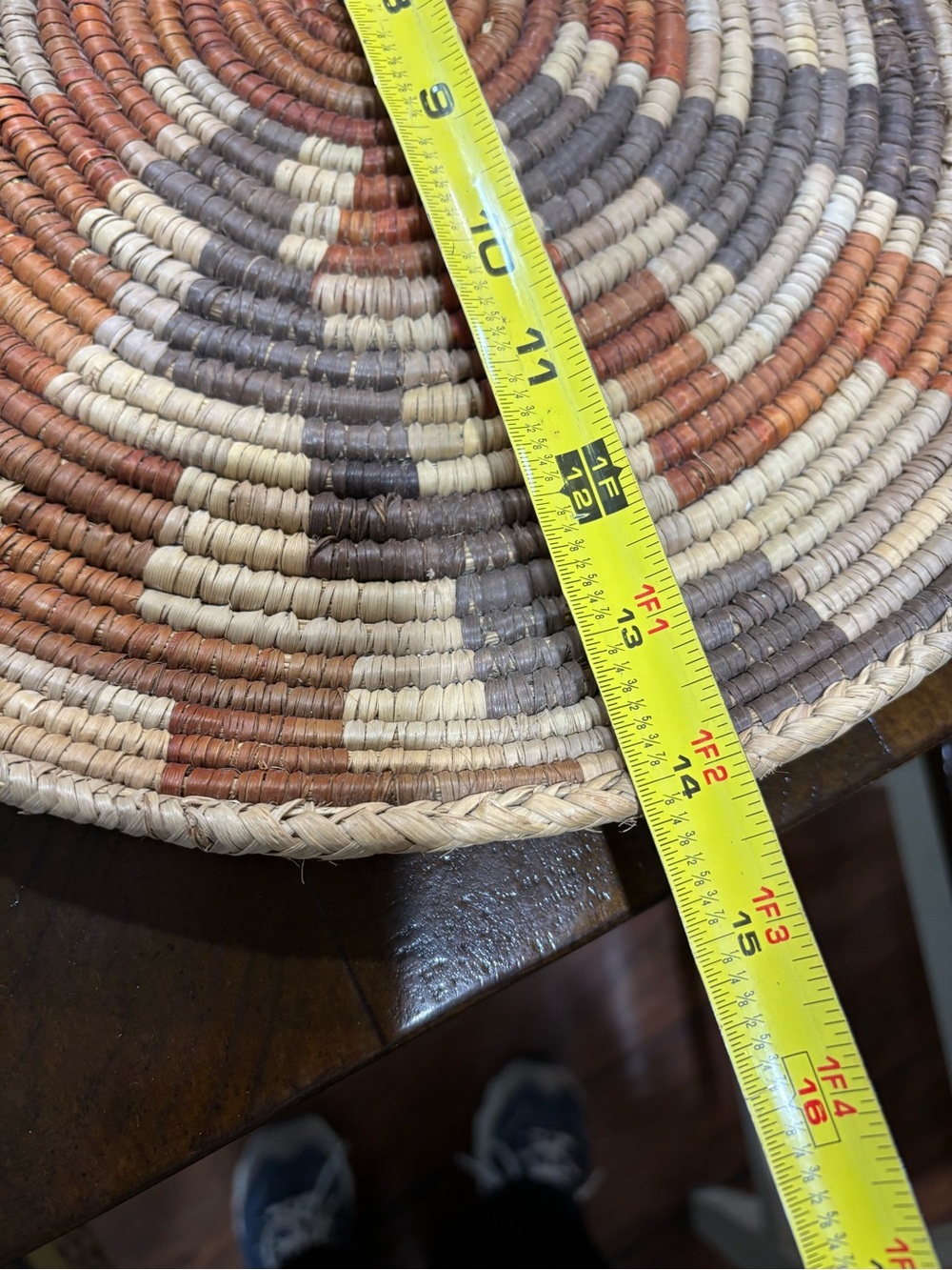 Handwoven Decorative Round Basket Tray - Natural Cream, Rust & Gray - Picture 8 of 8